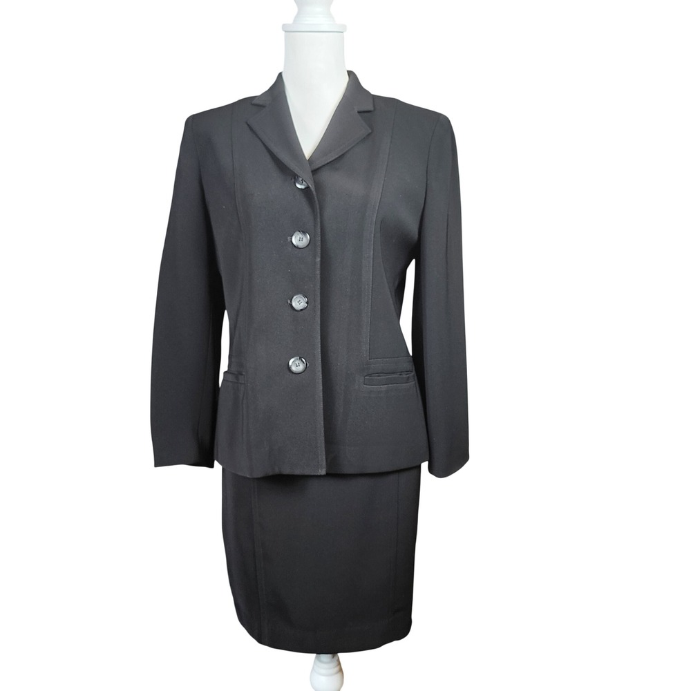 Jones New York 2pc Skirt Suit Set Womens 8P Black Business Career classic Office